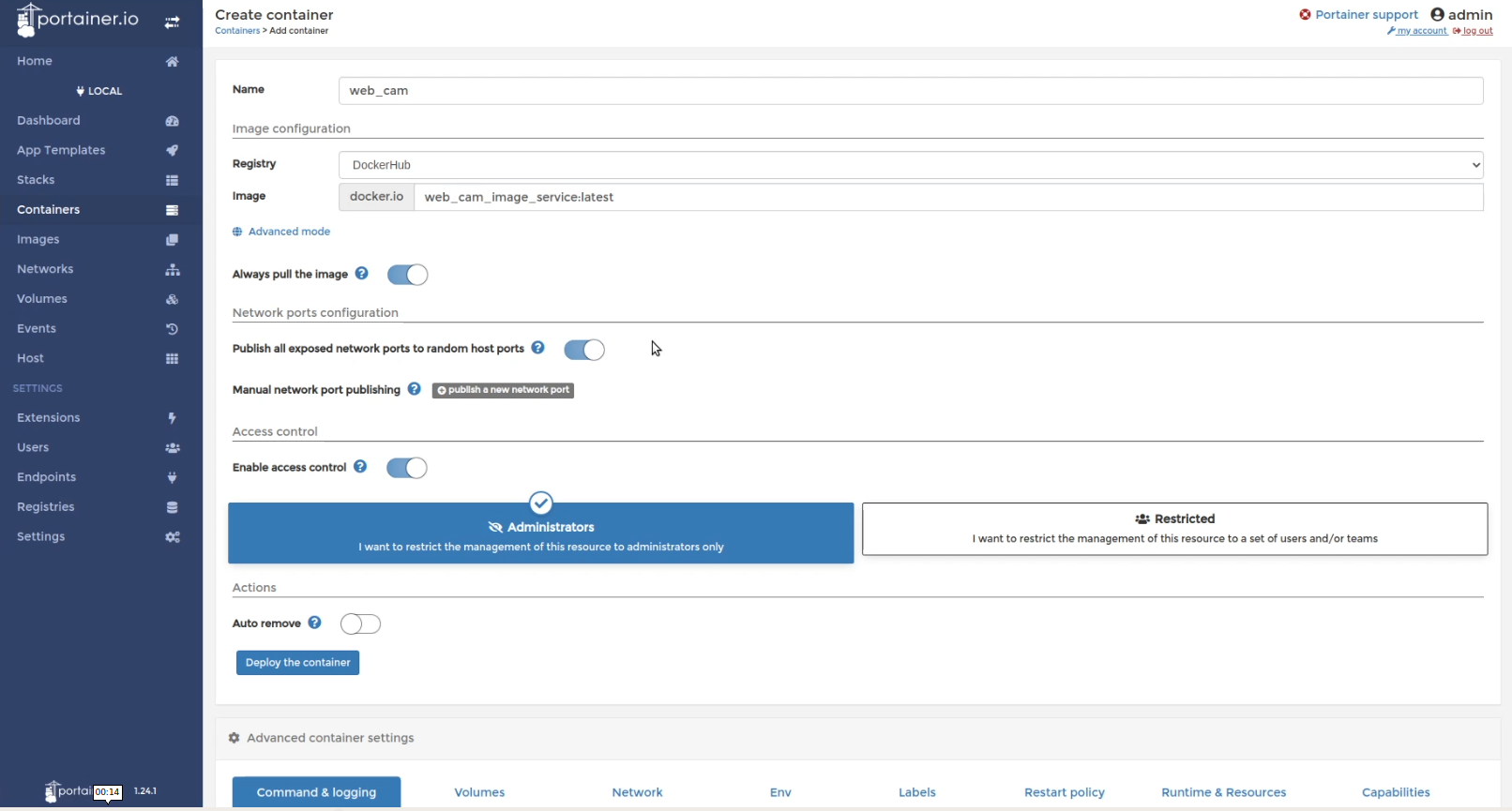 Portainer Container Configuration