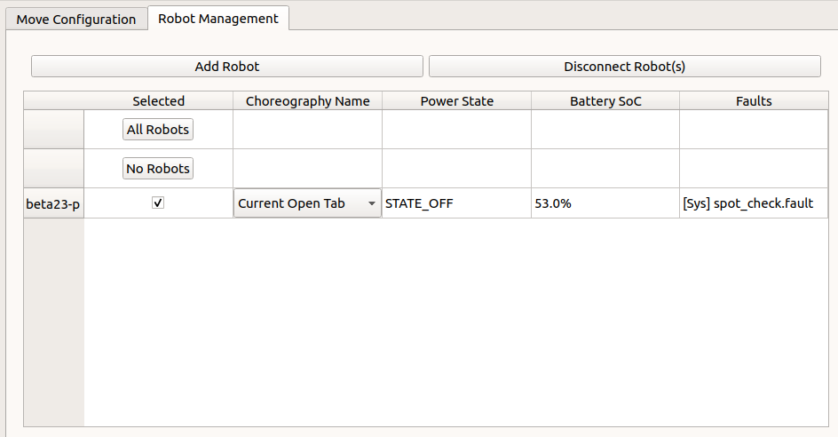 Robot Management tab