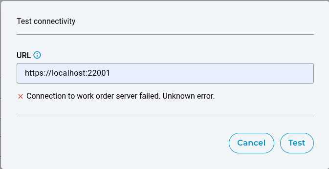 Work Orders Test Connectivity Result